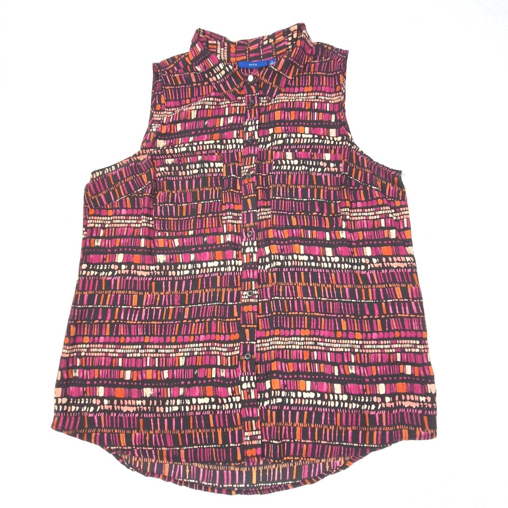 Apt 9 Blouse Womens Large Black Pink Orange Geometric Sleeveless Button Down Top